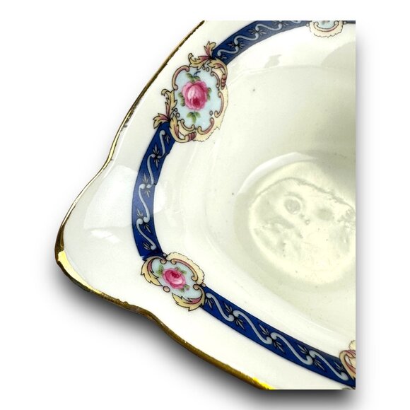 Antique German Porcelain Gravy Boat & Underplate Hand-Painted Floral Design Gold - Picture 5 of 13
